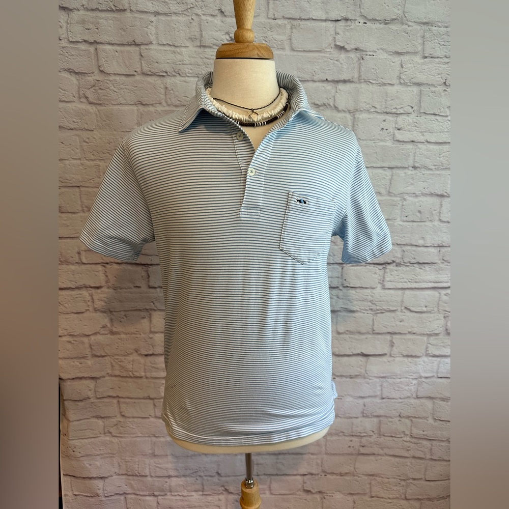 Fish Hippie Men's Striped Light Blue Polo with Chest Pocket size M